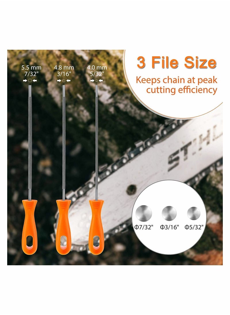 Y&D - Chainsaw Chain File Professional Sharpener 3-in-1 Set Round Sharpening Files Steel with Plastic Handle for Chainsaw, 5/32 inch, 7/32 3/16 inch - Image 1