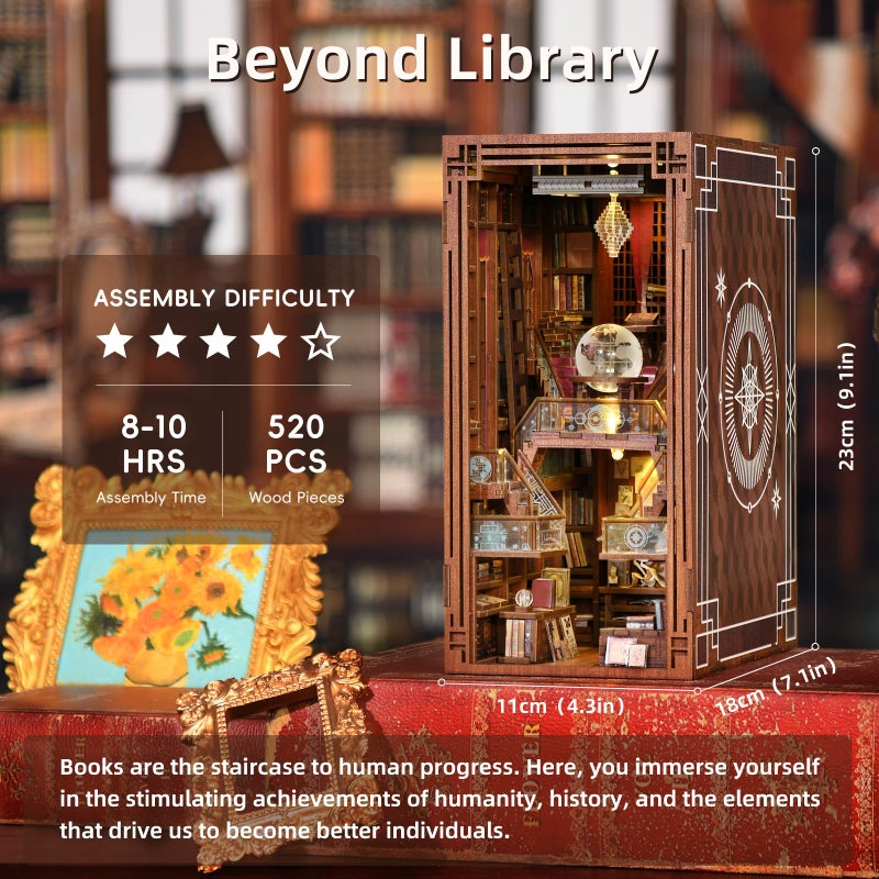 CCCDF DIY Book Nook Kit, DIY Miniature Dollhouse Booknook Kit, 3D Wooden Puzzle Bookend Bookshelf Insert Decor with LED Light for Teens and Adults (Beyond Library) - Image 2