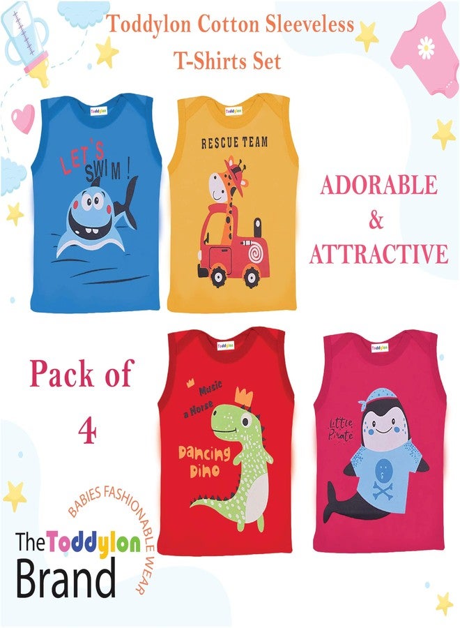 Toddylon Baby Boy's & Baby Girl's T-Shirt Regular Fit Tshirts Cotton Printed Sleeveless Tee Shirts Summer Top (Tshirts Only) (Multicolor, Pack of 4) (2 Years - 3 Years) - Image 5