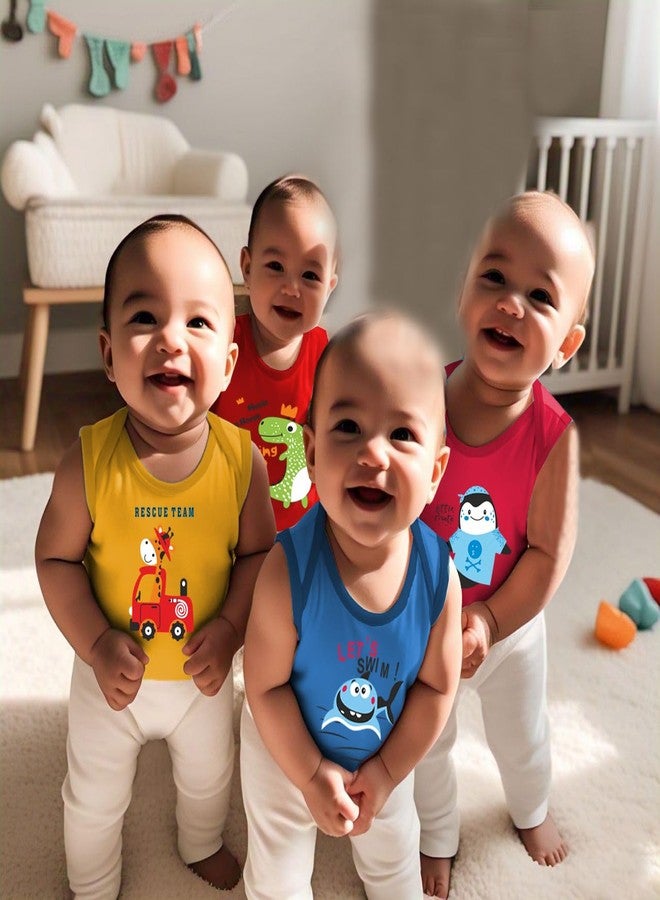 Toddylon Baby Boy's & Baby Girl's T-Shirt Regular Fit Tshirts Cotton Printed Sleeveless Tee Shirts Summer Top (Tshirts Only) (Multicolor, Pack of 4) (2 Years - 3 Years) - Image 2