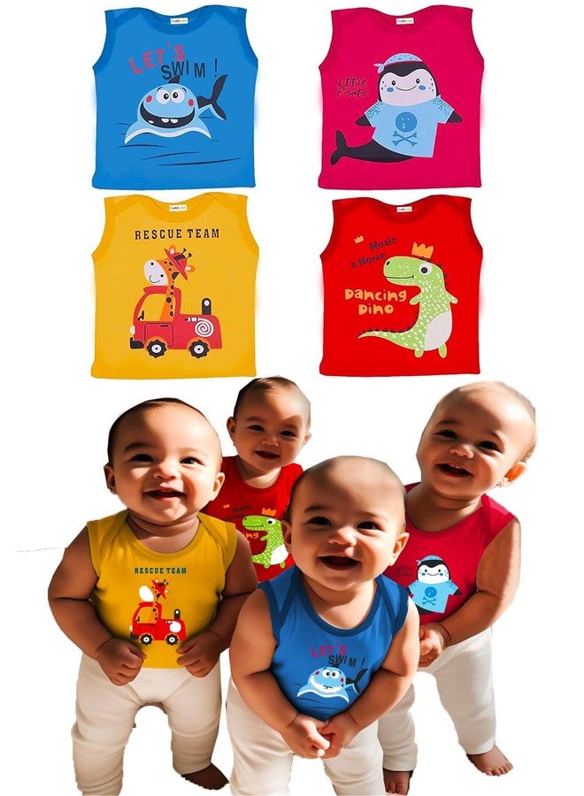 Toddylon Baby Boy's & Baby Girl's T-Shirt Regular Fit Tshirts Cotton Printed Sleeveless Tee Shirts Summer Top (Tshirts Only) (Multicolor, Pack of 4) (2 Years - 3 Years) - Image 1