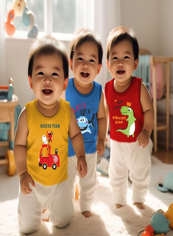 Toddylon Baby Boy's & Baby Girl's T-Shirt Regular Fit Tshirts Cotton Printed Sleeveless Tee Shirts Summer Top (Tshirts Only) (Multicolor, Pack of 4) (2 Years - 3 Years) - Image 3