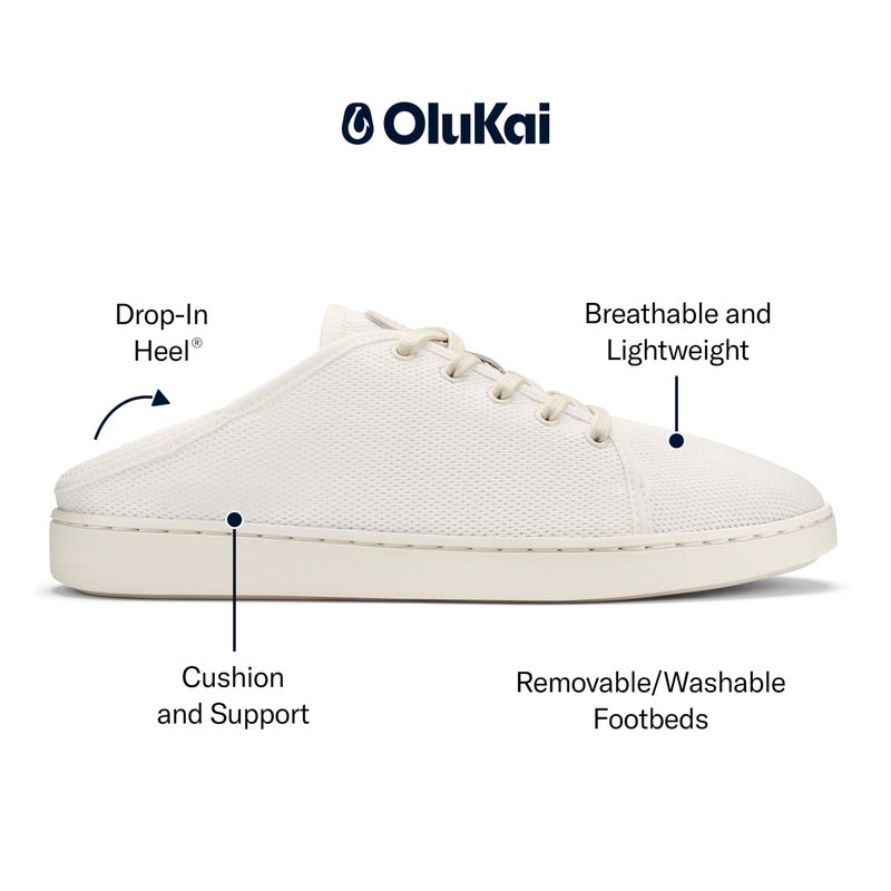 OLUKAI Pehuea Li Women's Lace-Up Sneakers, Casual Everyday Shoes with Drop-In Heel, Lightweight & Breathable Mesh Design, All-Day Comfort & Support, Bright White/White Sand, 8 - Image 3