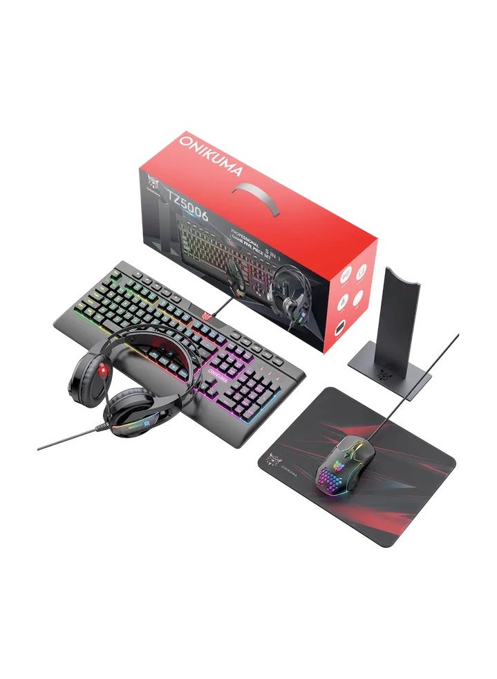 onikuma TZ5006 5 in 1 Combo Gaming Set - Mouse/Keyboard/Headset/Headset stand/ Mousepad - Image 1