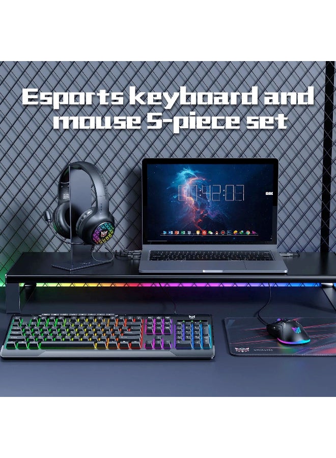 onikuma TZ5006 5 in 1 Combo Gaming Set - Mouse/Keyboard/Headset/Headset stand/ Mousepad - Image 2