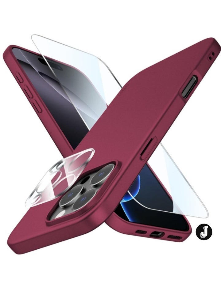 JAJEEK "Ultra-Thin Matte Wine Red iPhone 16 Pro Max Case – Shockproof, Anti-Scratch with Camera Lens & Screen Protectors" - Image 1