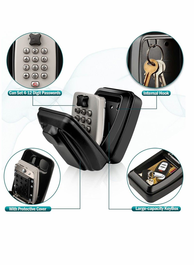 Key Safe with Password Wall Mounted, Key Lock Box Large with Resettable 12-Digit Combination Security Key Box Weatherproof for Outdoor Indoor, Storage Box for Home Garage Office Spare Keys (Black) - Image 2