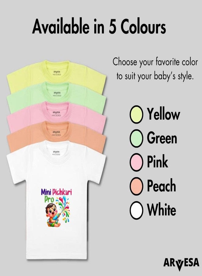 ARVESA My First Holi Baby T Shirt for Baby Boy and Baby Girl White Cotton 0-24 Months Design No 1561 Pichkari Pro - Image 4