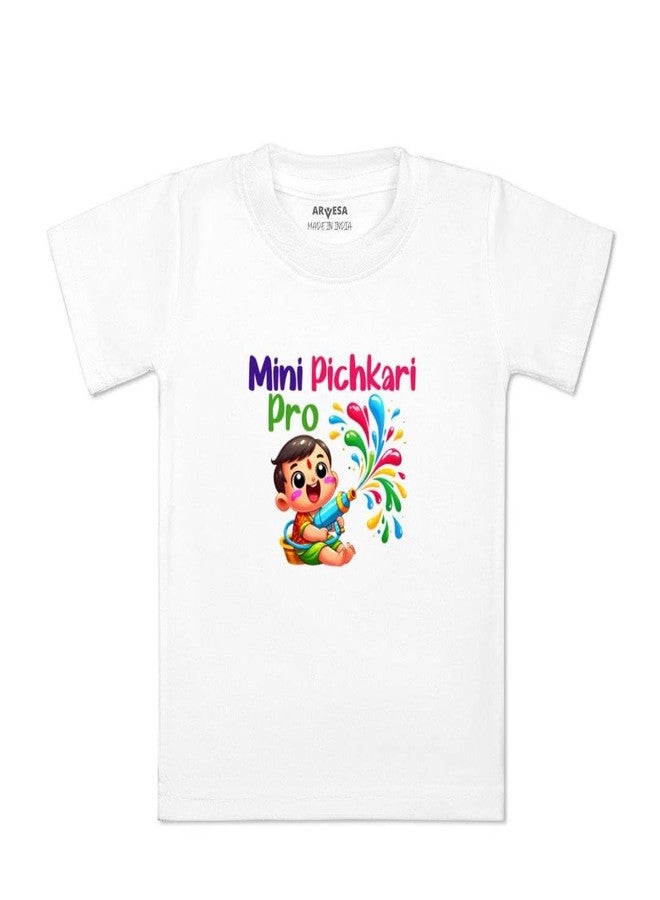 ARVESA My First Holi Baby T Shirt for Baby Boy and Baby Girl White Cotton 0-24 Months Design No 1561 Pichkari Pro - Image 1