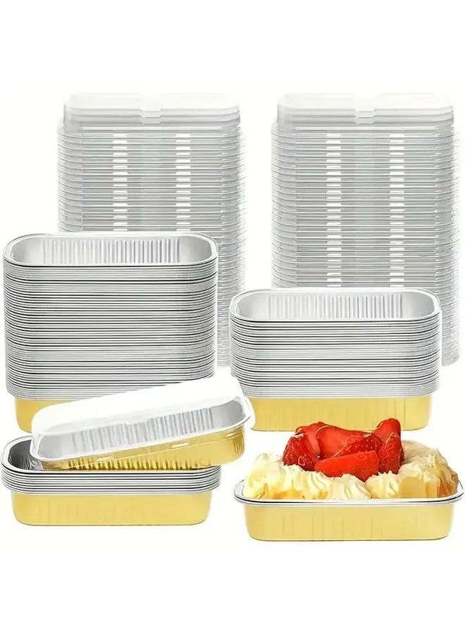 100 Pcs Disposable Aluminum Foil Bread Pans with Lids 6.8oz Rectangular Baking Cups Easy Clean - Image 2