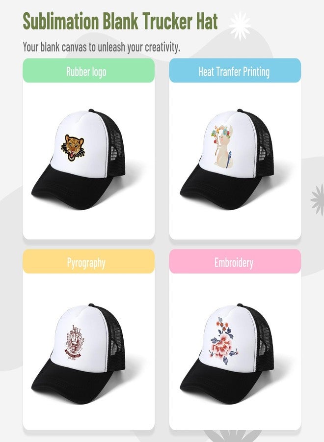 Lnrueg 10 PCS Sublimation Blank Trucker Hats, Plain Blank Baseball Caps Adjustable Back Strap, Unisex Sublimation Blank Mesh Baseball Cap Men Women Polyester Plain Trucker Hat DIY Custom, Black - Image 2