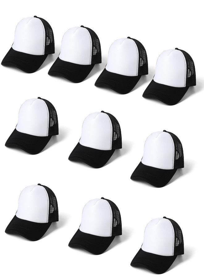 Lnrueg 10 PCS Sublimation Blank Trucker Hats, Plain Blank Baseball Caps Adjustable Back Strap, Unisex Sublimation Blank Mesh Baseball Cap Men Women Polyester Plain Trucker Hat DIY Custom, Black - Image 1