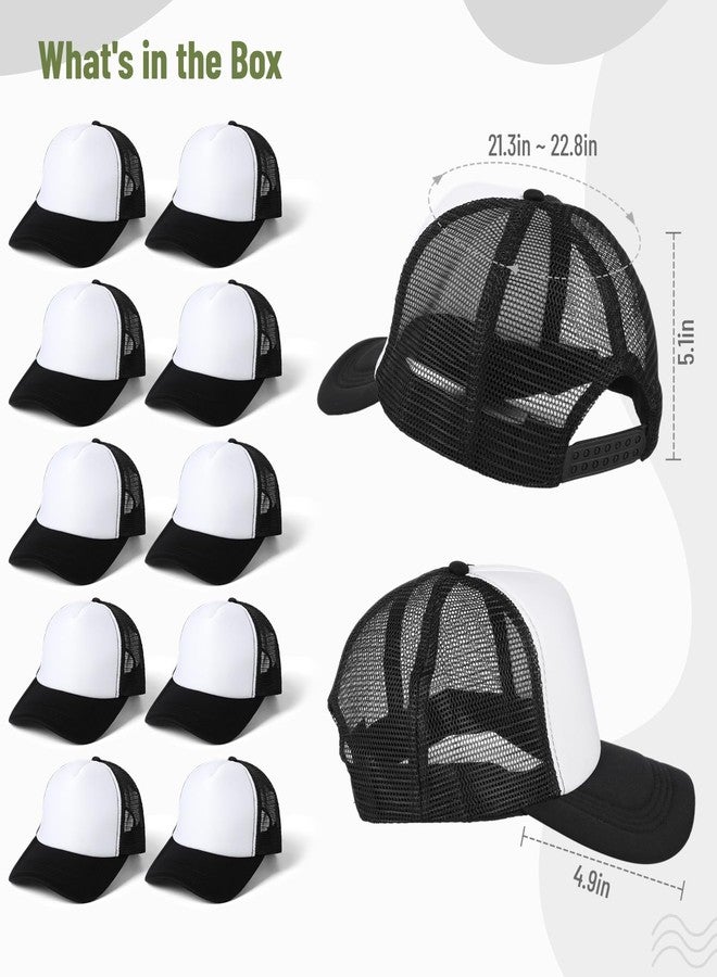 Lnrueg 10 PCS Sublimation Blank Trucker Hats, Plain Blank Baseball Caps Adjustable Back Strap, Unisex Sublimation Blank Mesh Baseball Cap Men Women Polyester Plain Trucker Hat DIY Custom, Black - Image 5