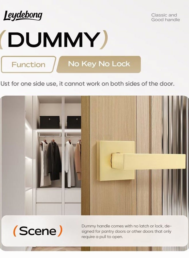 Leydebong 5 Pack Gold Dummy Door Handles, Brushed Brass Finish Inactive Levers - Heavy Duty, Non-Turning Reversible Levers for Closet, French Doors, Left Right Handed Doors - Image 2