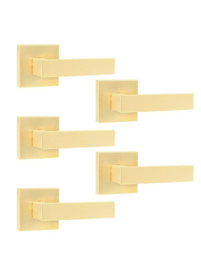 Leydebong 5 Pack Gold Dummy Door Handles, Brushed Brass Finish Inactive Levers - Heavy Duty, Non-Turning Reversible Levers for Closet, French Doors, Left Right Handed Doors - Image 1