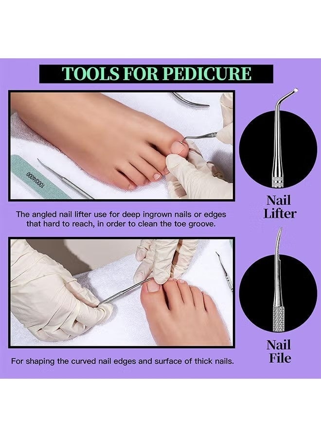 12 PCS Nail Files And Buffer Block Set, Cuticle Nippers with 100/180 Emery Boards Nail Buffer Kit, Pusher Toenail Lifter Peeler Scraper Nail Brush, For Manicure And Pedicure Tools (Purple) - view 4