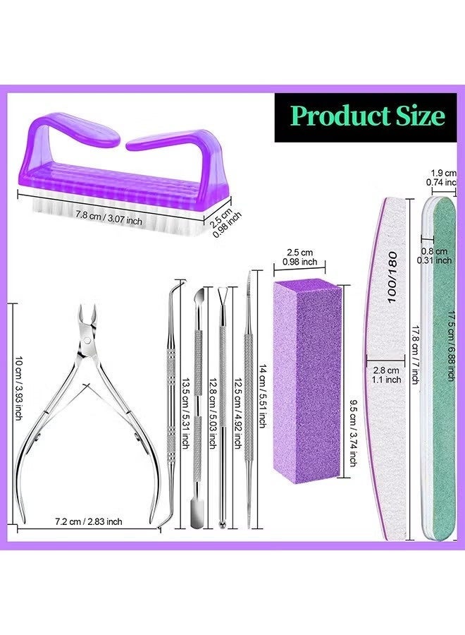 12 PCS Nail Files And Buffer Block Set, Cuticle Nippers with 100/180 Emery Boards Nail Buffer Kit, Pusher Toenail Lifter Peeler Scraper Nail Brush, For Manicure And Pedicure Tools (Purple) - view 2