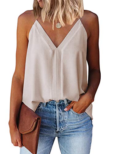 miduo Womens Ladies Summer 2025 Solid Casual V Neck Tanks Tops Cami Shirts Sleeveless Tanks Tops for Womens Apricot S - Image 1