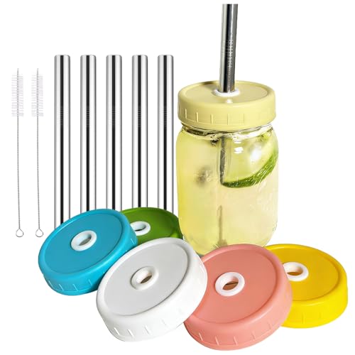 ITISBLTN Mason Jar Lids, 6 Pack 86mm Wide Mouth Mason Jar Lid with Straw Hole for Ball Caning Jar - Drinking Coffee, Smoothies, Boba-Milk Tea, Dishwasher-safe & Leak-proof - Image 1