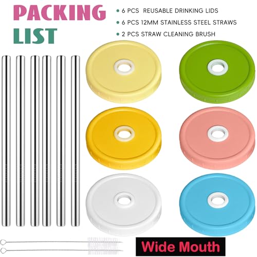 ITISBLTN Mason Jar Lids, 6 Pack 86mm Wide Mouth Mason Jar Lid with Straw Hole for Ball Caning Jar - Drinking Coffee, Smoothies, Boba-Milk Tea, Dishwasher-safe & Leak-proof - Image 3