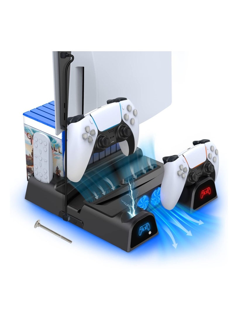 Captaintech PS5 Stand with Cooling Fan - MAKINGTEC Dual Controller Charger for Playstation 5 PS5 Console, Disc & Digital Editions with 3 Adjustable Fans Speed and USB Ports 11 Games Storage for PS5 (Black) - Image 1