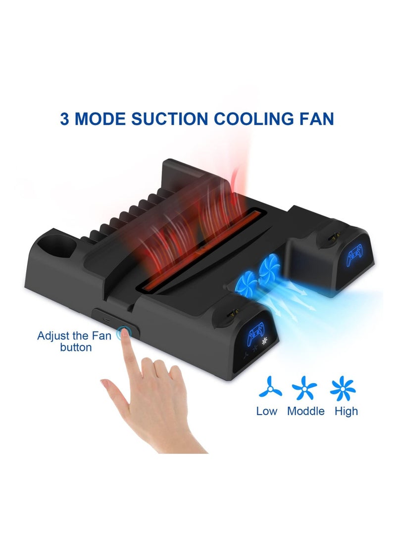 Captaintech PS5 Stand with Cooling Fan - MAKINGTEC Dual Controller Charger for Playstation 5 PS5 Console, Disc & Digital Editions with 3 Adjustable Fans Speed and USB Ports 11 Games Storage for PS5 (Black) - Image 4