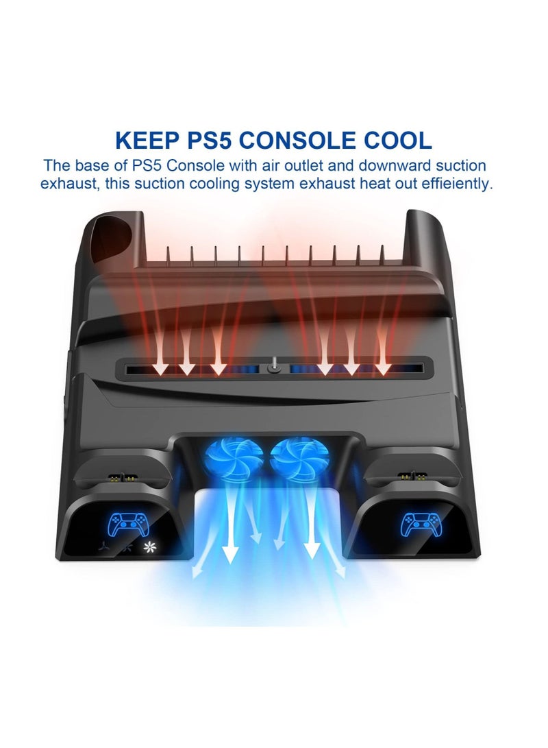 Captaintech PS5 Stand with Cooling Fan - MAKINGTEC Dual Controller Charger for Playstation 5 PS5 Console, Disc & Digital Editions with 3 Adjustable Fans Speed and USB Ports 11 Games Storage for PS5 (Black) - Image 2