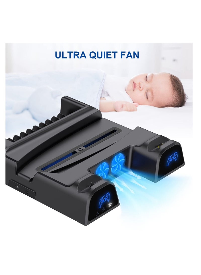 Captaintech PS5 Stand with Cooling Fan - MAKINGTEC Dual Controller Charger for Playstation 5 PS5 Console, Disc & Digital Editions with 3 Adjustable Fans Speed and USB Ports 11 Games Storage for PS5 (Black) - Image 3