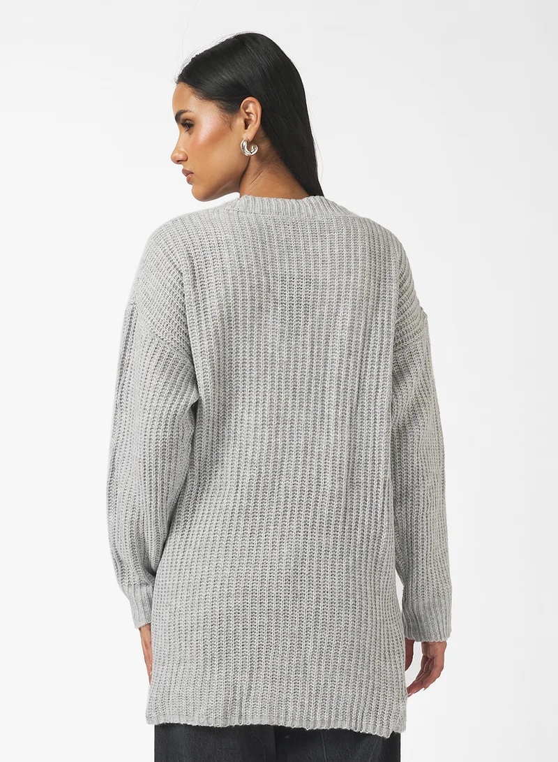 جينجر Longline Kniited Cardigan with Pockets