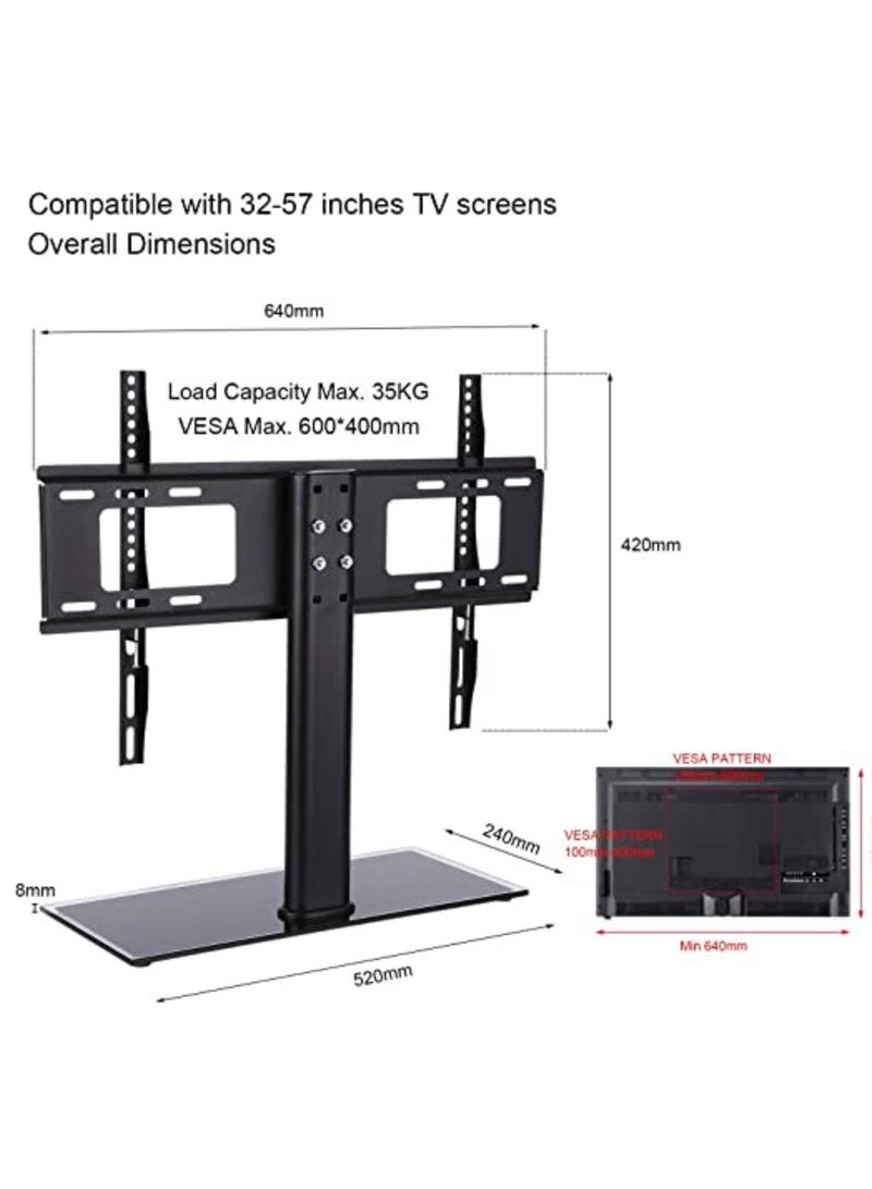 Universal TV Stand Table Bracket for Flat Panel TV Player Support Max VESA 600x400mm Max.77lbs/35kg Load Capacity for 32''-57'' Screen LCD LED Plasma TV - Image 3