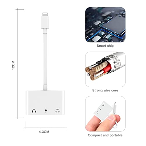 ELITEED 3in1 Lighting to 3.5mm,Headphone Adapter for iPhone, Dual Earphone Jack Audio and Charging Adapter,Headphone Splitter for iPhone 14/13/12/11/XS Max/XR/8/7 Plus /6/ iPad,Support iOS 10 to16 - Image 2