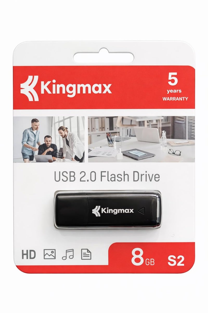 Kingmax USB 2.0 Flash Drive 8GB S2, Portable Memory Stick, High-Speed Data Transfer, Compact & Durable Design, Ideal for Documents, Music, Photos & Videos, 5-Year Warranty