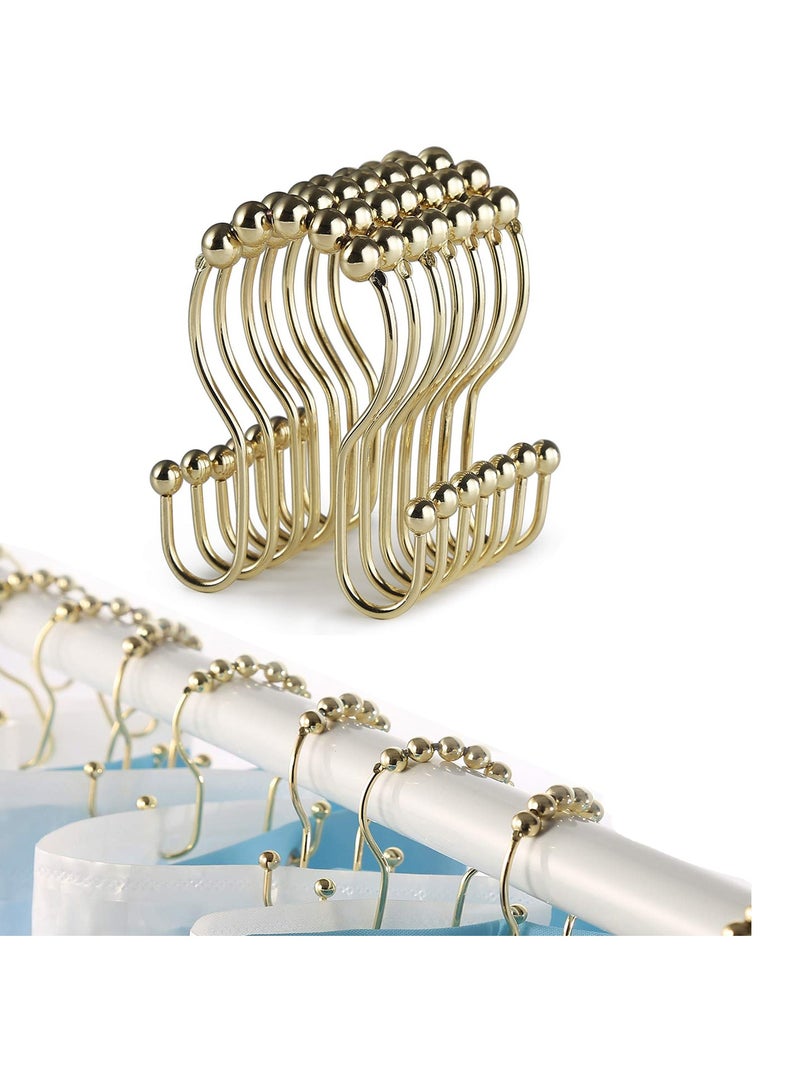 Shower Curtain Hooks, 12 Pcs Shower Curtain Rings, Stainless Steel Roller Rust-Resistant Balance Sliding Anti-Drop Double Shower Hooks for Curtain Bathroom Shower Curtains (Gold)  - Image 2