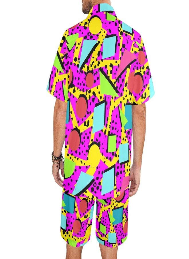 Artsadd 2 Piece Tracksuit Set Men Mushroom Hawaiian Shirts and Shorts Button Down Beach Sweatsuits 80s 90s Neon Rave Outfit - Image 3