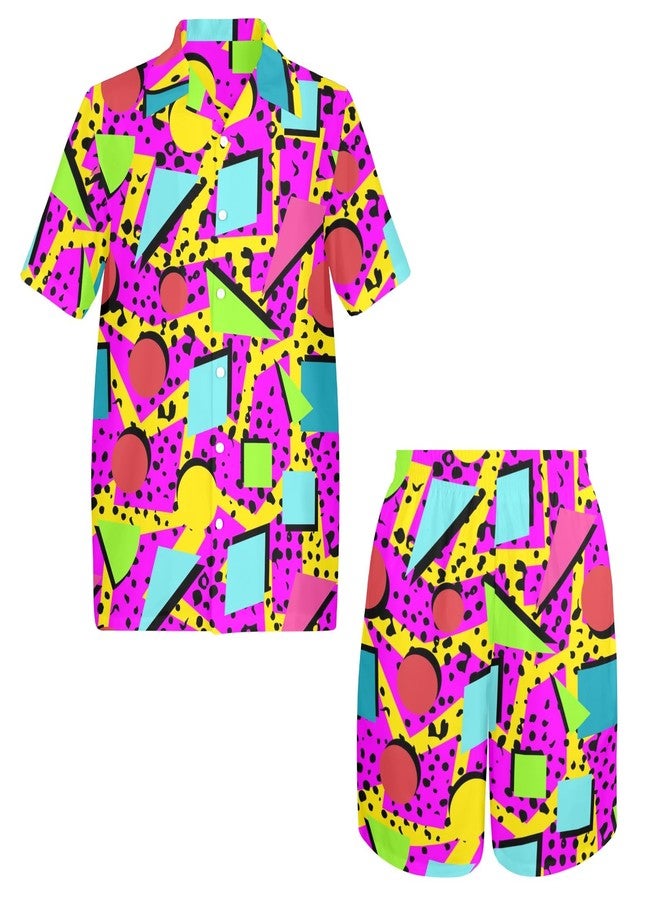 Artsadd 2 Piece Tracksuit Set Men Mushroom Hawaiian Shirts and Shorts Button Down Beach Sweatsuits 80s 90s Neon Rave Outfit - Image 4