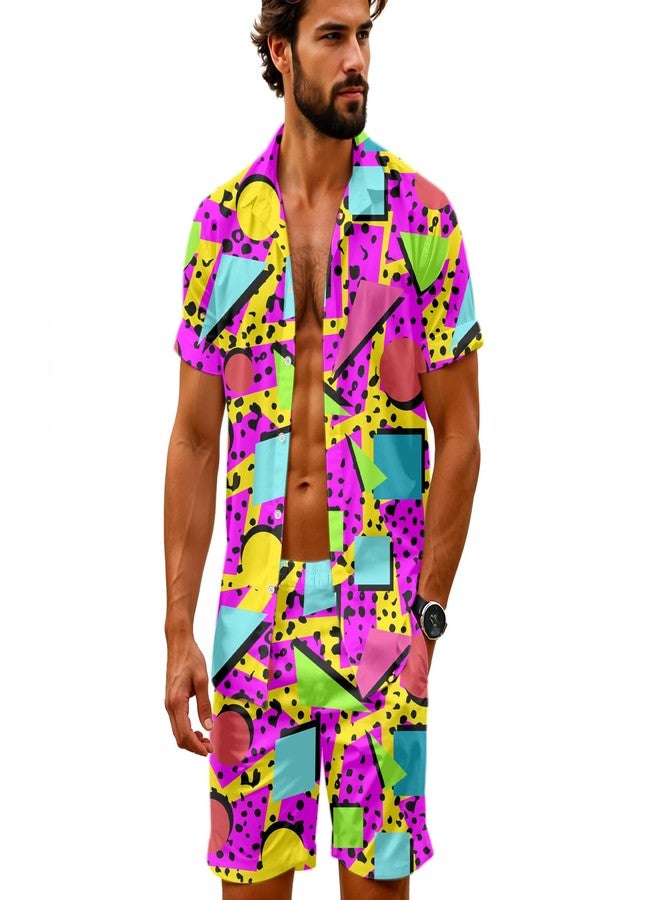 Artsadd 2 Piece Tracksuit Set Men Mushroom Hawaiian Shirts and Shorts Button Down Beach Sweatsuits 80s 90s Neon Rave Outfit - Image 1