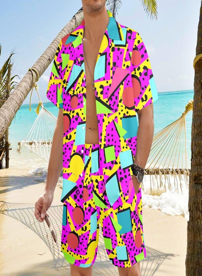 Artsadd 2 Piece Tracksuit Set Men Mushroom Hawaiian Shirts and Shorts Button Down Beach Sweatsuits 80s 90s Neon Rave Outfit - Image 2