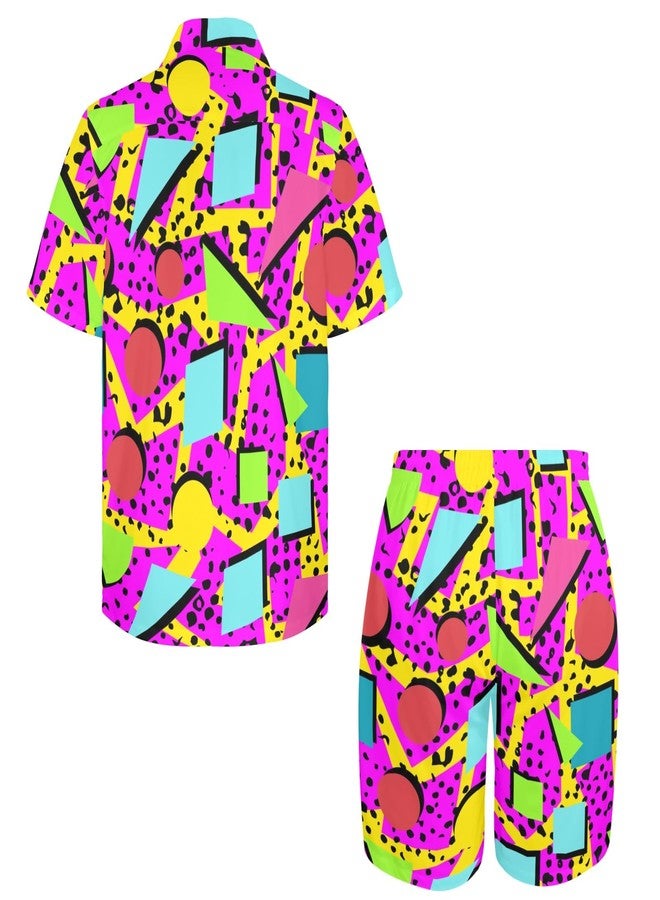 Artsadd 2 Piece Tracksuit Set Men Mushroom Hawaiian Shirts and Shorts Button Down Beach Sweatsuits 80s 90s Neon Rave Outfit - Image 5