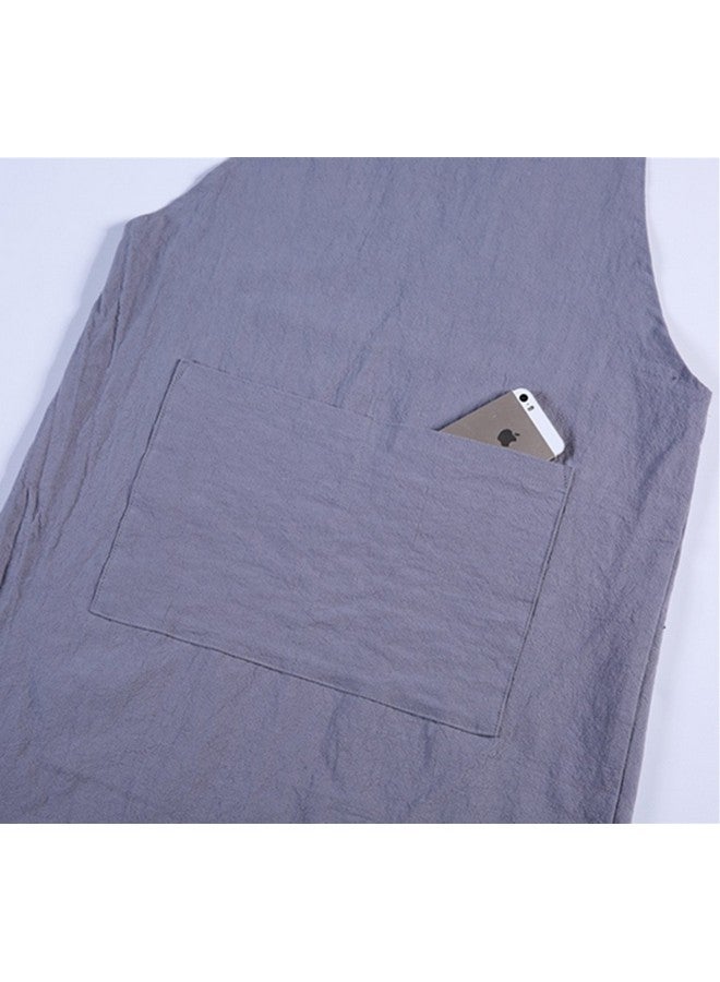 KKTOCHVC Women's Cross Back Apron, Japanese Style Apron Bib, Baking Gardening Cleaning Works Cotton Linen Blend Apron with 2 Pockets (Green) - Image 5