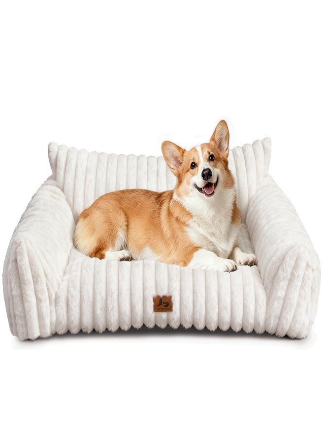 Warmrest Dog Couch for Pets, Cute Small Dog Bed Medium Size Dogs with Cozy Soft Faux Rabbit Fur for Small & Medium Dogs, Supportive Pet Sofa with Removable Washable Cover, Cream, 36" - Image 1