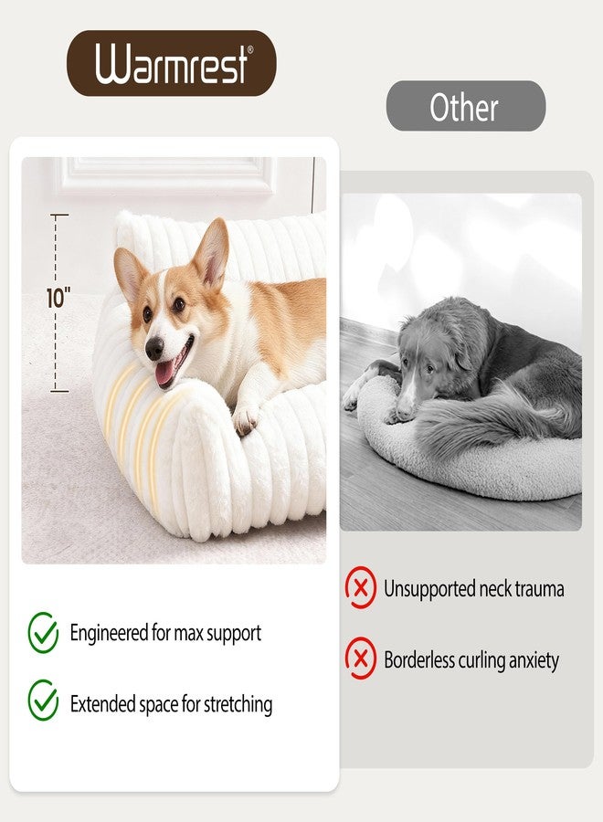 Warmrest Dog Couch for Pets, Cute Small Dog Bed Medium Size Dogs with Cozy Soft Faux Rabbit Fur for Small & Medium Dogs, Supportive Pet Sofa with Removable Washable Cover, Cream, 36" - Image 2