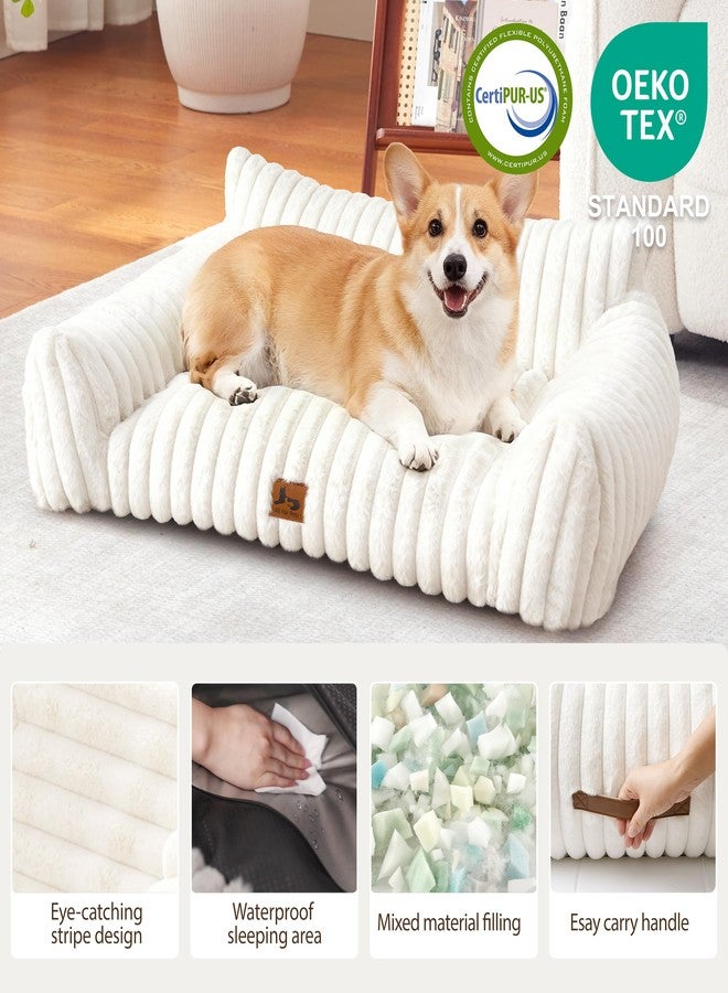 Warmrest Dog Couch for Pets, Cute Small Dog Bed Medium Size Dogs with Cozy Soft Faux Rabbit Fur for Small & Medium Dogs, Supportive Pet Sofa with Removable Washable Cover, Cream, 36" - Image 3