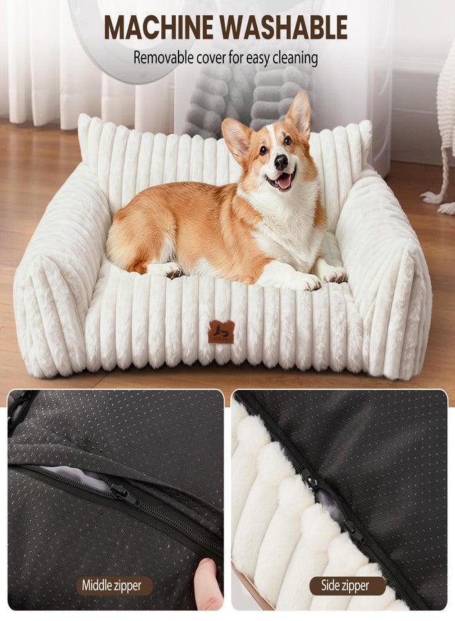 Warmrest Dog Couch for Pets, Cute Small Dog Bed Medium Size Dogs with Cozy Soft Faux Rabbit Fur for Small & Medium Dogs, Supportive Pet Sofa with Removable Washable Cover, Cream, 36" - Image 5