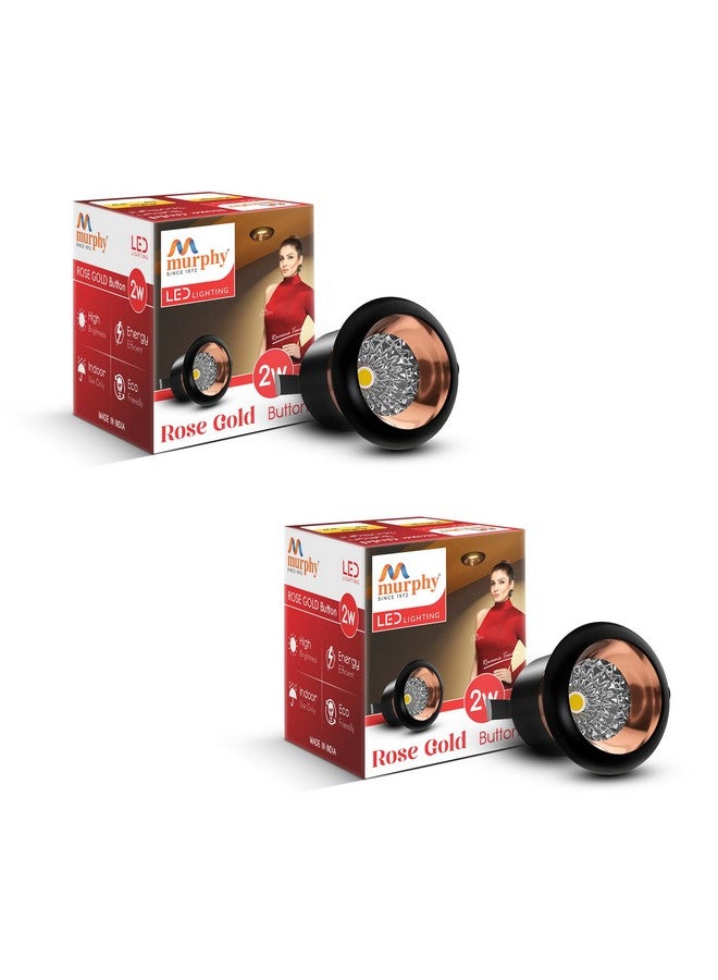 Murphy 2W Rose Gold Finish Button LED Spot Lights | Pack of 2 | Warm White (Golden Yellow) | Perfect for Home & Commercial Spaces - Image 1