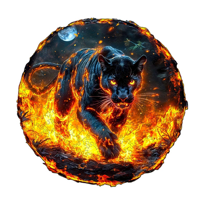SECOGM Wooden Puzzles for Adults Flame Panther Wood Puzzles Adult Unique Animal Shape Wooden Jigsaw Puzzles for Adults Birthday Gifts for Puzzle Lovers Family 134 132in 300 Pieces - Image 3
