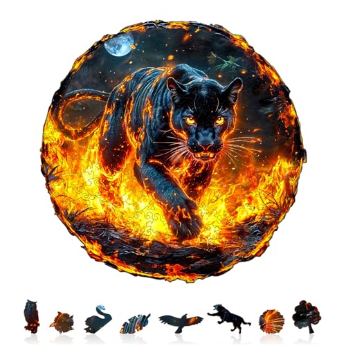 SECOGM Wooden Puzzles for Adults Flame Panther Wood Puzzles Adult Unique Animal Shape Wooden Jigsaw Puzzles for Adults Birthday Gifts for Puzzle Lovers Family 134 132in 300 Pieces - Image 5