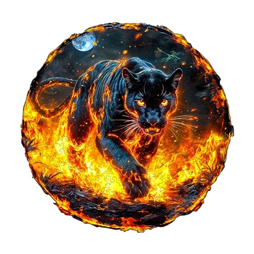 SECOGM Wooden Puzzles for Adults Flame Panther Wood Puzzles Adult Unique Animal Shape Wooden Jigsaw Puzzles for Adults Birthday Gifts for Puzzle Lovers Family 134 132in 300 Pieces - Image 1