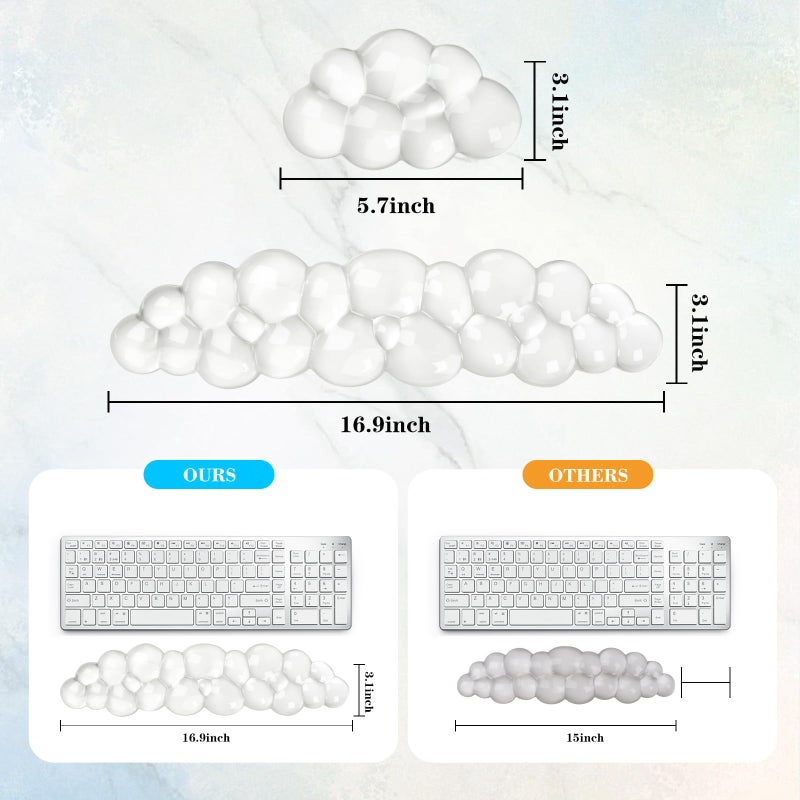 KEPUTAIER Gel Cloud Keyboard and Mouse Wrist Rest, Cute Wrist Support and Arm Support Keyboard Rest for Keyboard and Mouse Typing Pain Reliefï¼ŒSuitable for Office/Computer/Laptop/Gamingï¼ˆWhiteï¼‰ - Image 5