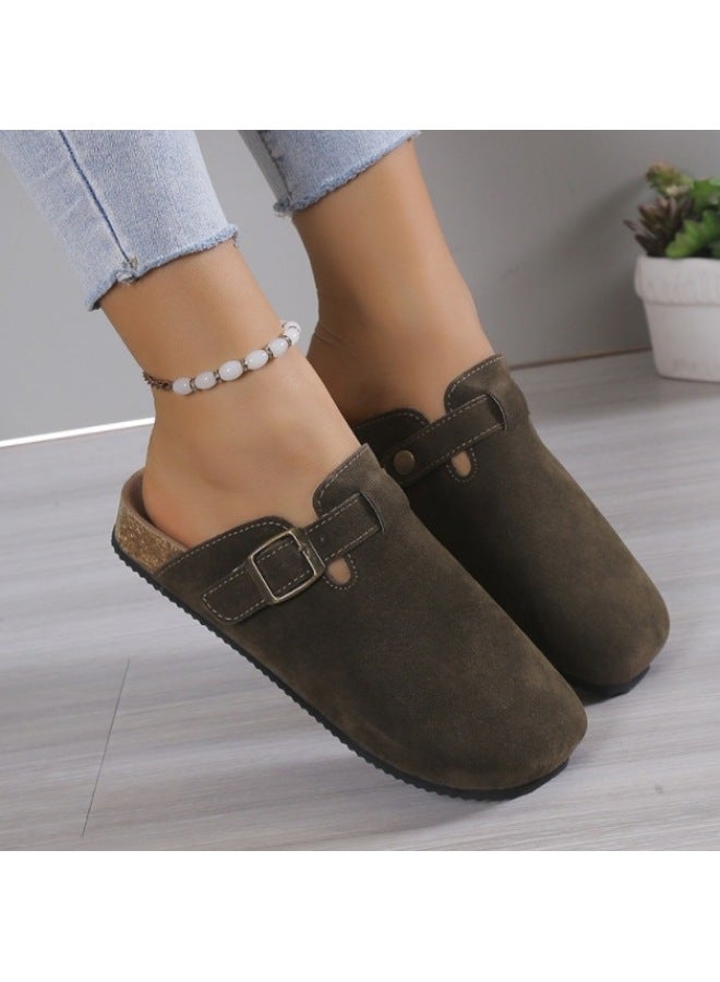 Baotou Slippers Female Couples Cork Drag Large Size Roman Shoes Casual Half Drag Lazy Shoes Tide