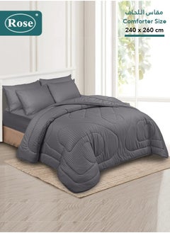 Rose ROSE Luxurious Striped Hotel Comforter, Premium Microfiber, Set of 6 pieces, Soft Lightweight, King size 260x240 cm, Grey  - Image 1